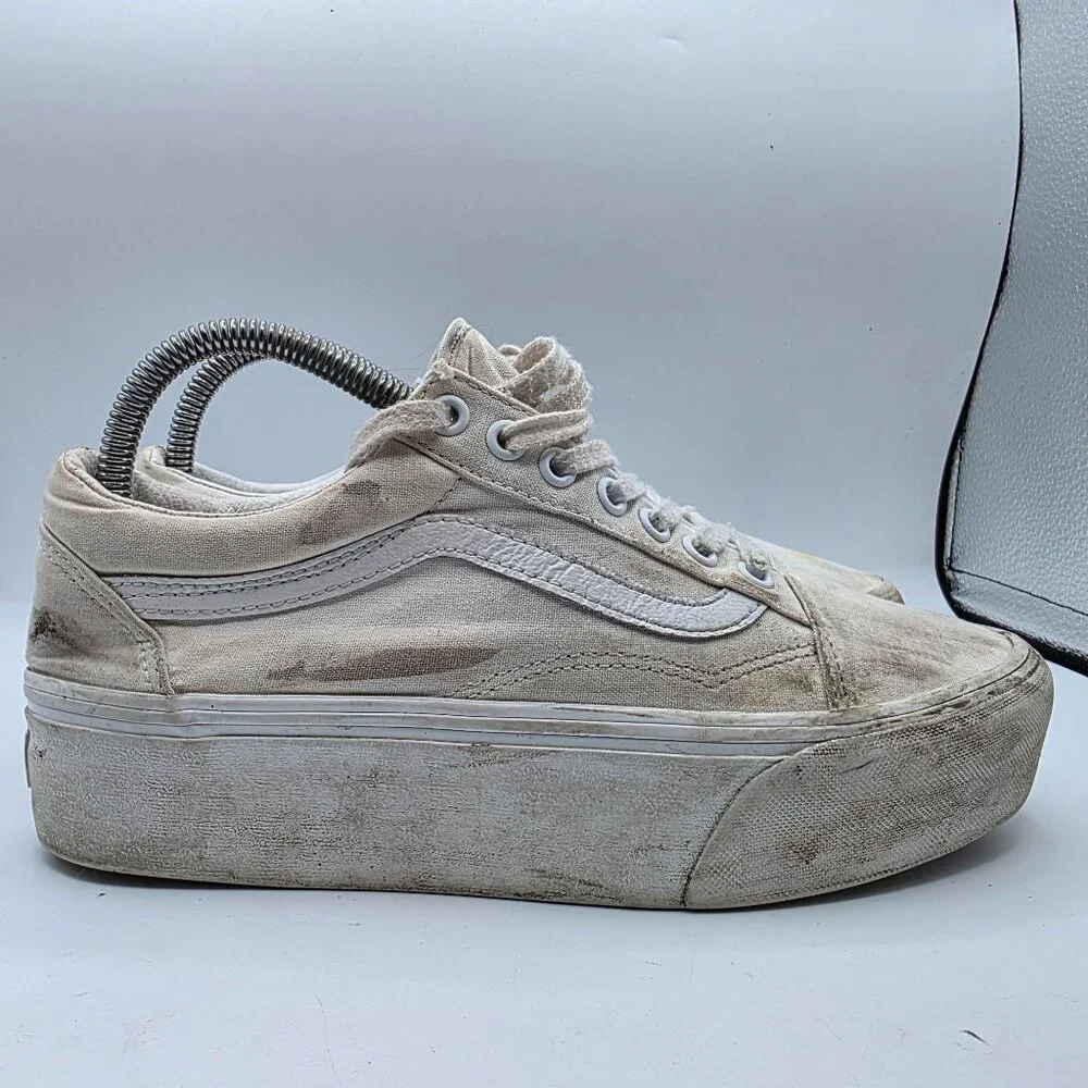 Vans Old Skool Platform Womens Size 8.5 Triple White Athletic Shoes Walking